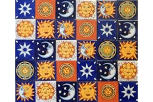 COLOR Y TRADICIÓN 100 Mexican Tiles 4x4 Handpainted Hundred Pieces Sun Moon Star Designs