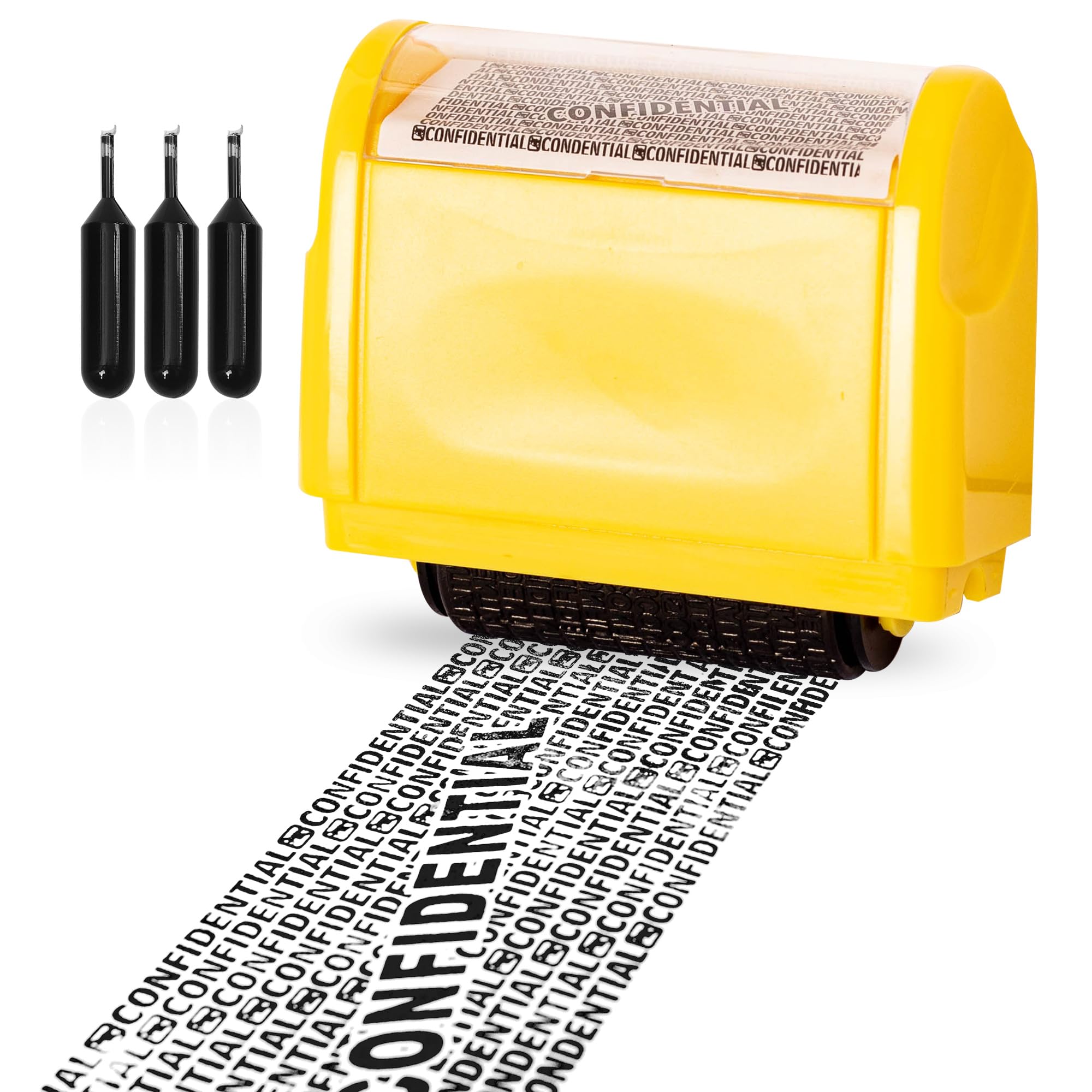 Privacy ID Address Blocker Stamp - Identity Theft Protection Roller, Personal Data Security Defender, Safety Privacy Roller (Wide Yellow + 3 Refills Ink)
