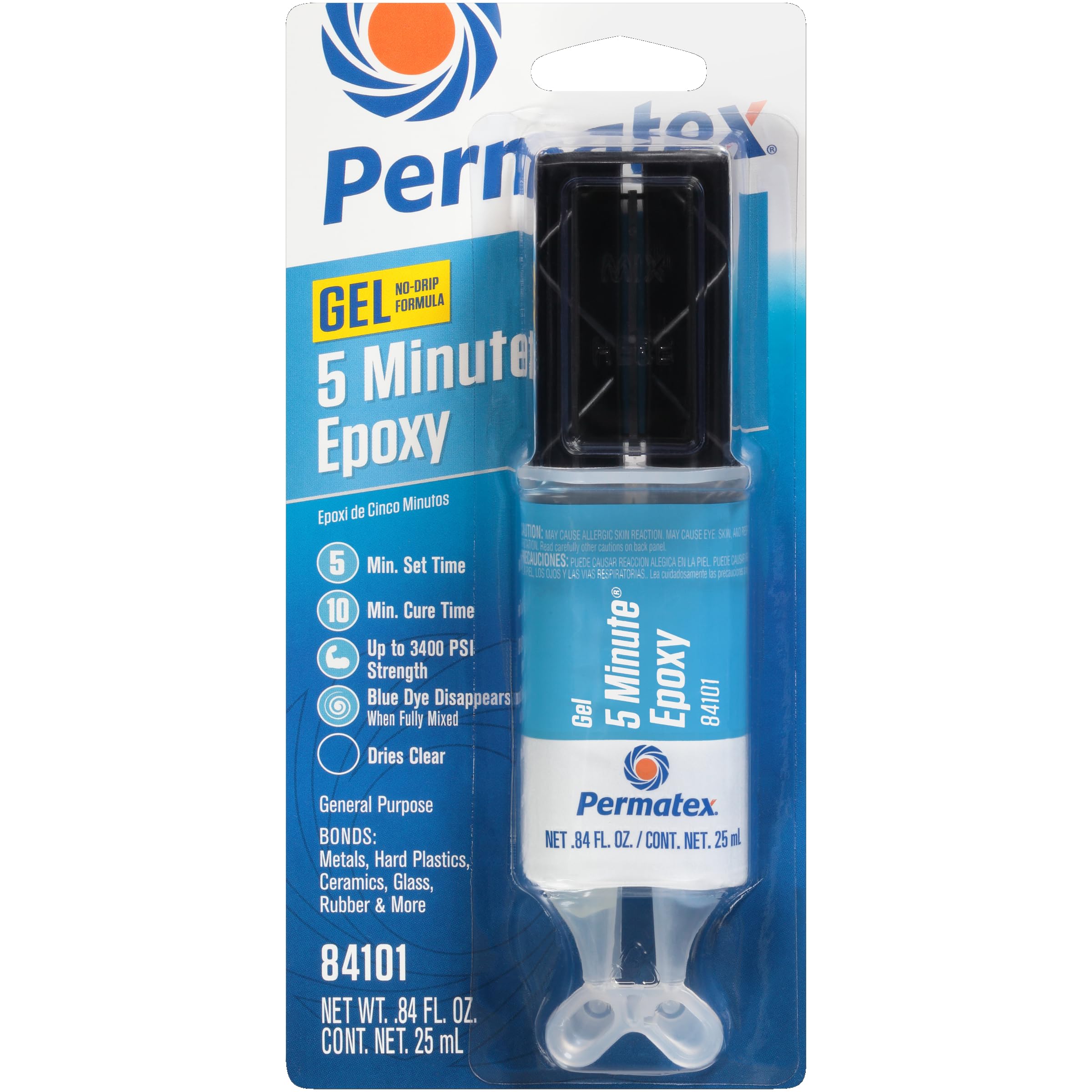 Permatex 84101 5 Minute Epoxy Gel, General Purpose non drip formula for mess free application, Water Resistant non shrinking formula, No clamping required 1 x 25ml