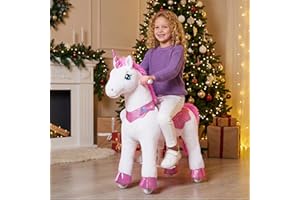 PonyCycle Unicorn Ride on Toys for Girls Horse Spirit Toys, Essential Model E Size 4 for Kids Age 4-8/35.4" Height, Birthday Gifts Plush Walking Animal Giddy up Riding Toys Ride on Pony Pink E412