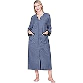PAVILIA Premium Womens Robe Housecoat, 3/4 Sleeves Zip Up Nightgown For Women Pockets, Soft Bathrobe Zipper Loungewear Dress