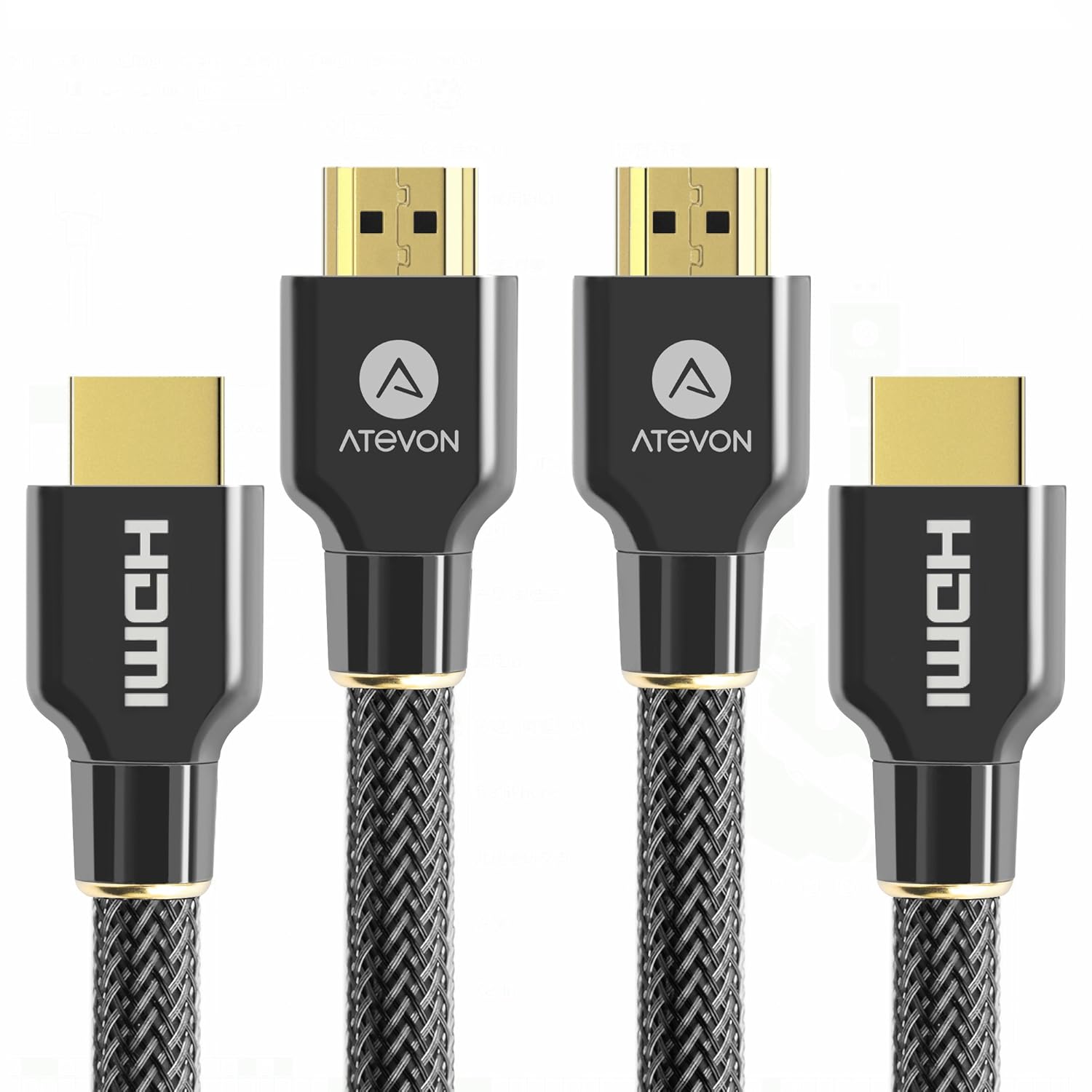Photo 1 of 4K HDMI Cable 6ft (2-Pack) - Atevon High Speed 18Gbps HDMI 2.0 Cable - HDCP 2.2-4K HDR, 3D, 2160P, 1080P, Ethernet - 28AWG Braided HDMI Cord - Audio Return Compatible with TV, PC, Blu-ray Player