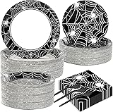 50 Guests Halloween Spider Web Party Plates and