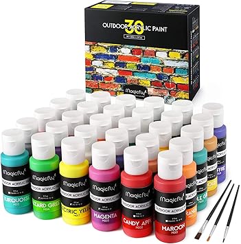 Amazon Co Jp Magicfly アクリル絵の具 屋外用 アクリル顔料 30色セット アクリルカラー Uv保護 60ml ペイントブラシ3本付き 布 石 木 ガラス セラミックに描ける 耐候性 長持ち 無毒 速乾 Diy 工具 ガーデン