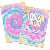 Birthday Thank You Cards, Fill in the Blank Thank You Card for Tie Dye Theme Birthday Party Supplies, Decorations, 20 Cards With 20 Envelopes – (SRGXK005)