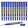 deli Twin Tip Permanent Markers, Fine Point and Ultra Fine Point for Signature and Marking, Blue, 12 Count