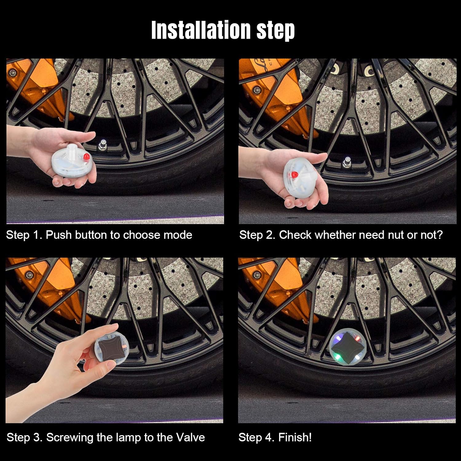BFVV Car Tire Lights Solar Powered Car Wheel Air Valve Cap Light with Motion Sensors Decorative Colorful LED Tire Light for Car Automotive - 4 Pack: Automotive