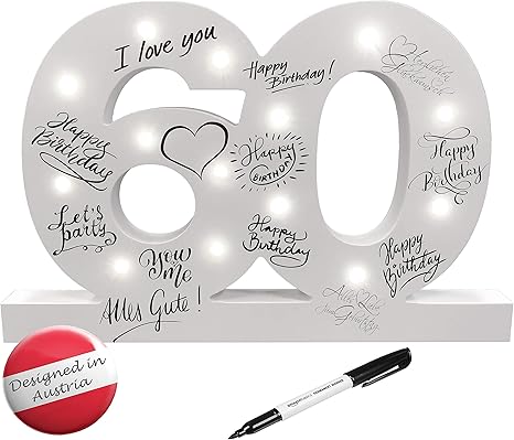 Creofant Xl Gastebuch 60 Geburtstag Deko Mit Led Beleuchtung 37 Cm X 24 Cm Tischdeko Geschenkidee 60 Geburtstagsgeschenk Batteriebetrieben Inkl Stift Schwarz Amazon De Kuche Haushalt