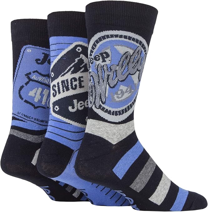 Jeep Mens Logo Gift Box Socks Pack of 3 (Blue/Stone, 611) Amazon.co