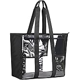 BORMELUN Large Clear Bag Tote for Work Concerts Stadium approved Heavy duty Transparent See Through Purse with mesh pockets