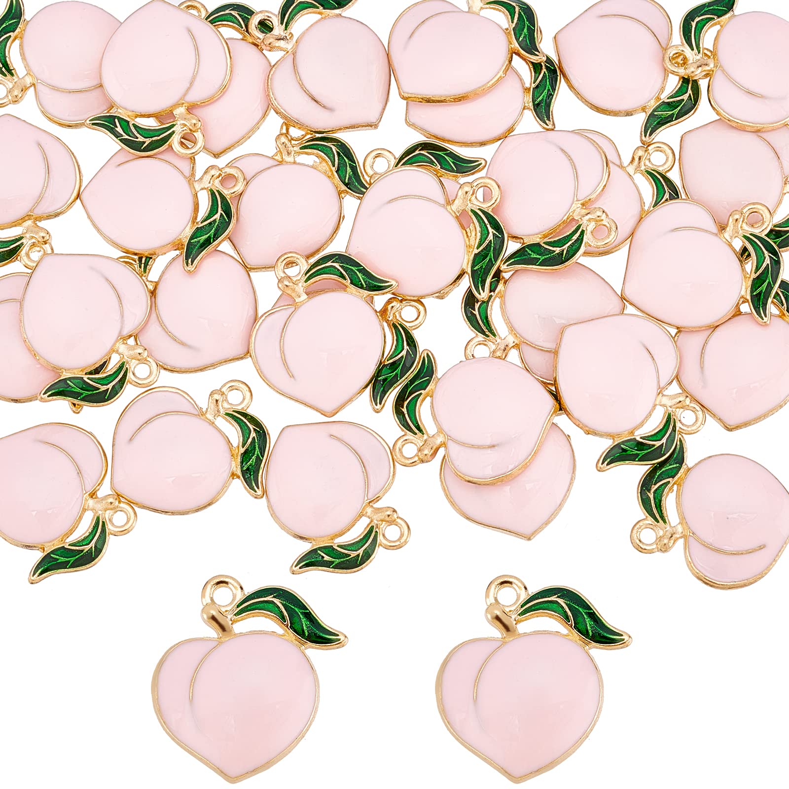 SUNNYCLUE 1 Box 50Pcs Peach Enamel Charms - Pink Fruit Charms for Jewellery Making - Earrings, Necklace, Bracelets, Keychain, Phone Case Decor - DIY Craft - Adult Women