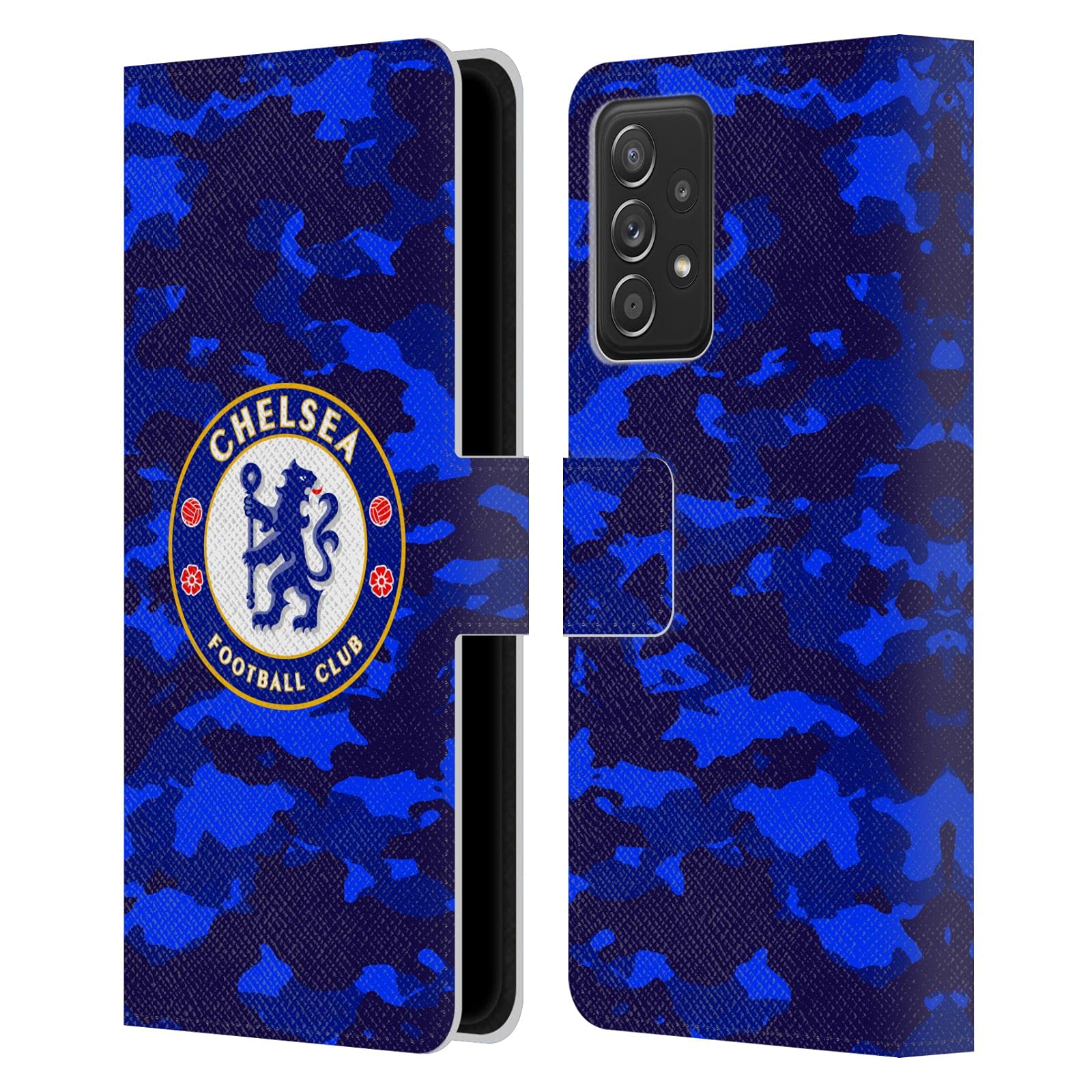 Head Case Designs Officially Licensed Chelsea Football Club Camouflage Crest Leather Book Flip Case Cover Compatible With Galaxy A52 / A52s / 5G (2021)