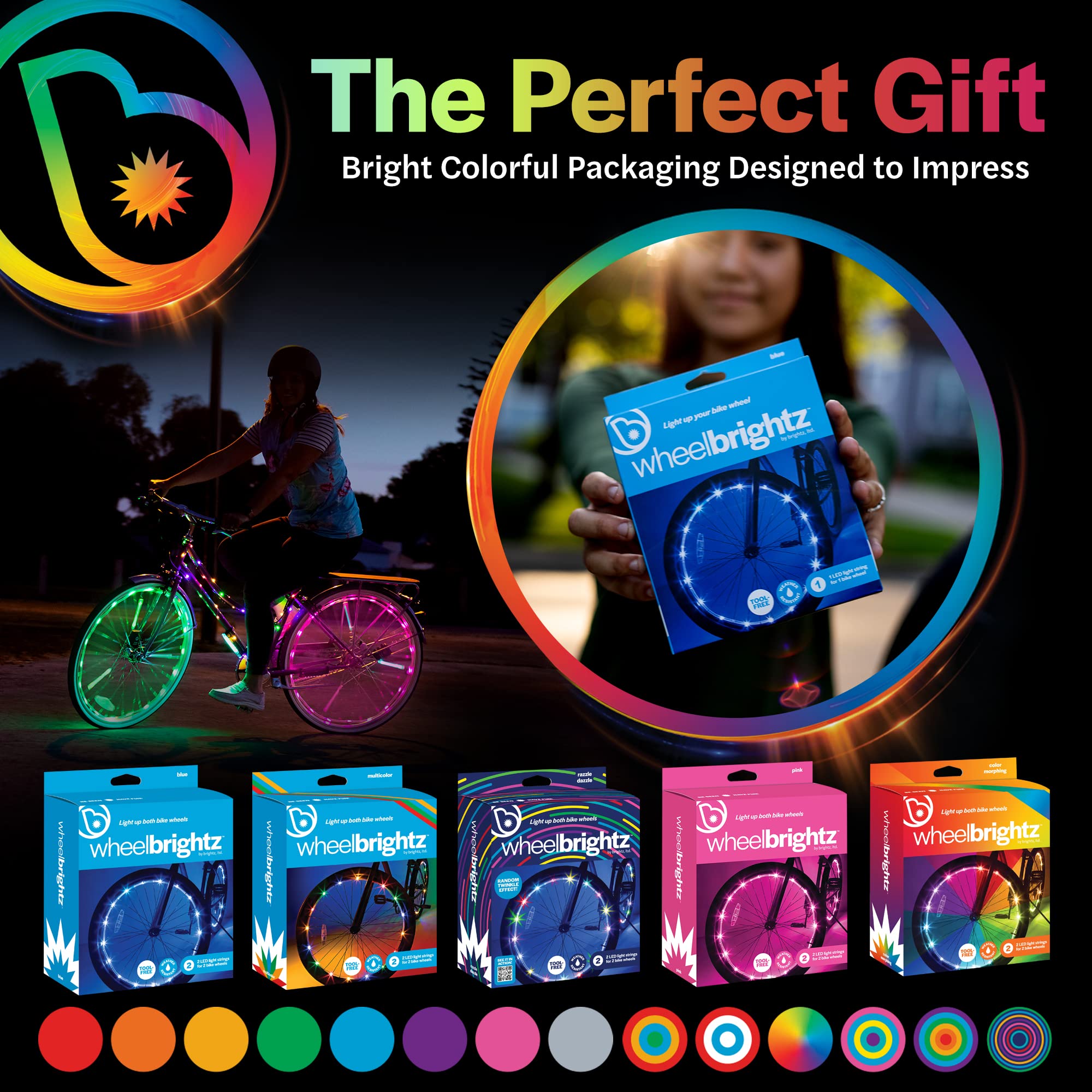 Brightz WheelBrightz LED Bike Wheel Lights - 2024 Edition with Superior Straps & LED-Weatherproof Shield! 14 Colors - Unmatched Durability, Visibility & 48+ Hours of Dazzling Illumination