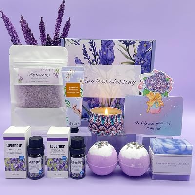 Karestcorp Bath Set Lavender Spa Gifts for Women 10pc Self Care Box