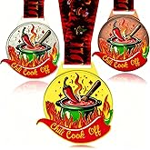 YUJUE 3 Pcs Chili Cook Off Medals Trophies Prizes, Chili Cook Off for 1st 2nd 3rd Place Medals, Chili Cook Off Premium Trophy Medals for Award Ceremony, Winner Medals with Neck Ribbon