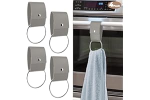 MISAKTEAM 4 PCS Leather & Metal Towel Ring Holder for Kitchen Dish Towels Holder with Loop Oven Door Hanger Gifts for Farmhou