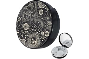 LRITER Contact Lens Case, Portable with Mirror, a Variety of Patterns and Shapes to Choose from, Auitable for Daily Makeup Office Travel Outdoor Use (Black Universe)