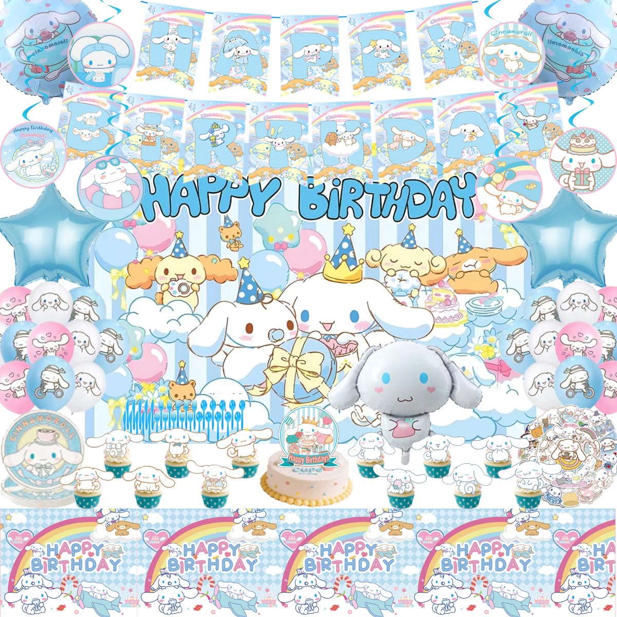 Photo 1 of 157 Pcs Cartoon Dog Theme Birthday Party Decorations, BirthdayParty Supplies ,Includes banners,spirals, backdrops,tablecloths,plates,knives,forks and spoons,stickers,foil balloons,cake toppers