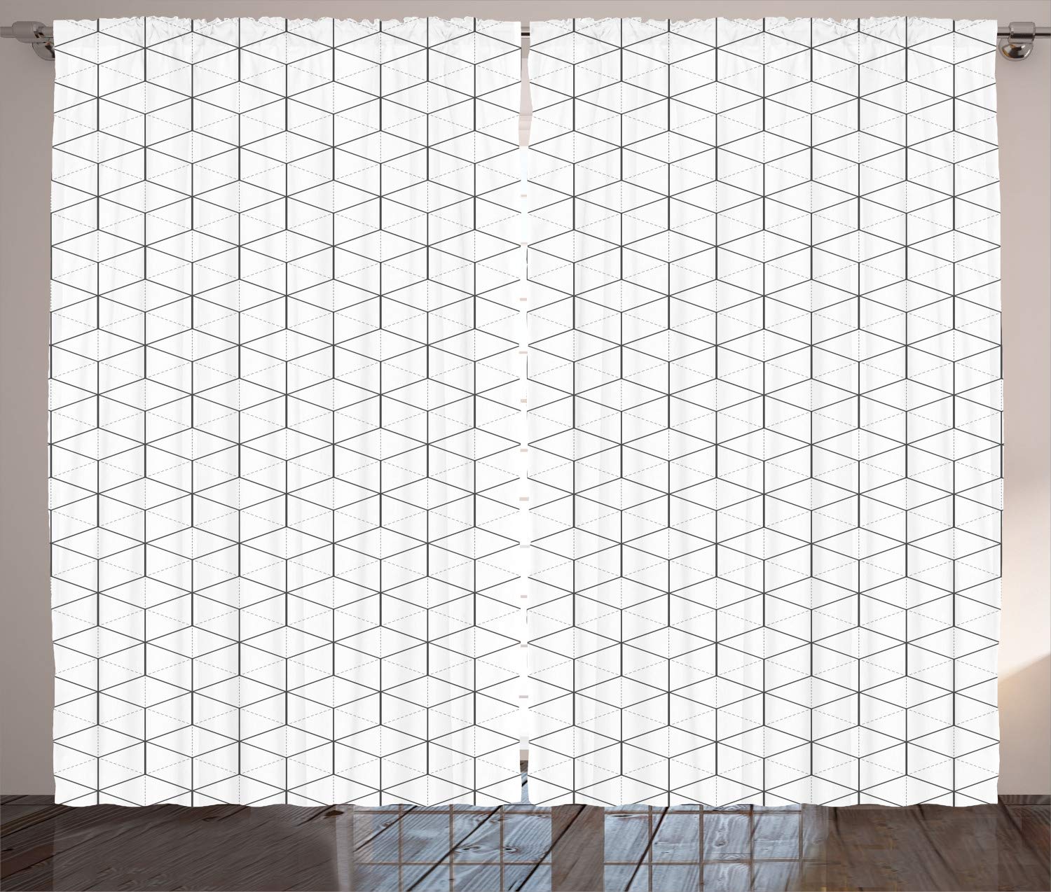 Ambesonne Geometric Curtains, Abstract Line Image with Geometric Shapes Triangles Hexagonals Squares