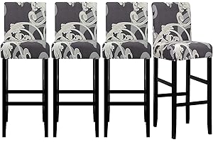 Lellen Jacquard Bar Stool Cover Set of 4 - Stretch Dining Chair Cover,Bar Stool Seat Covers,Barstool Covers Slipcovers for Dining Room Short Swivel Counter Height Side Chairs(125897)