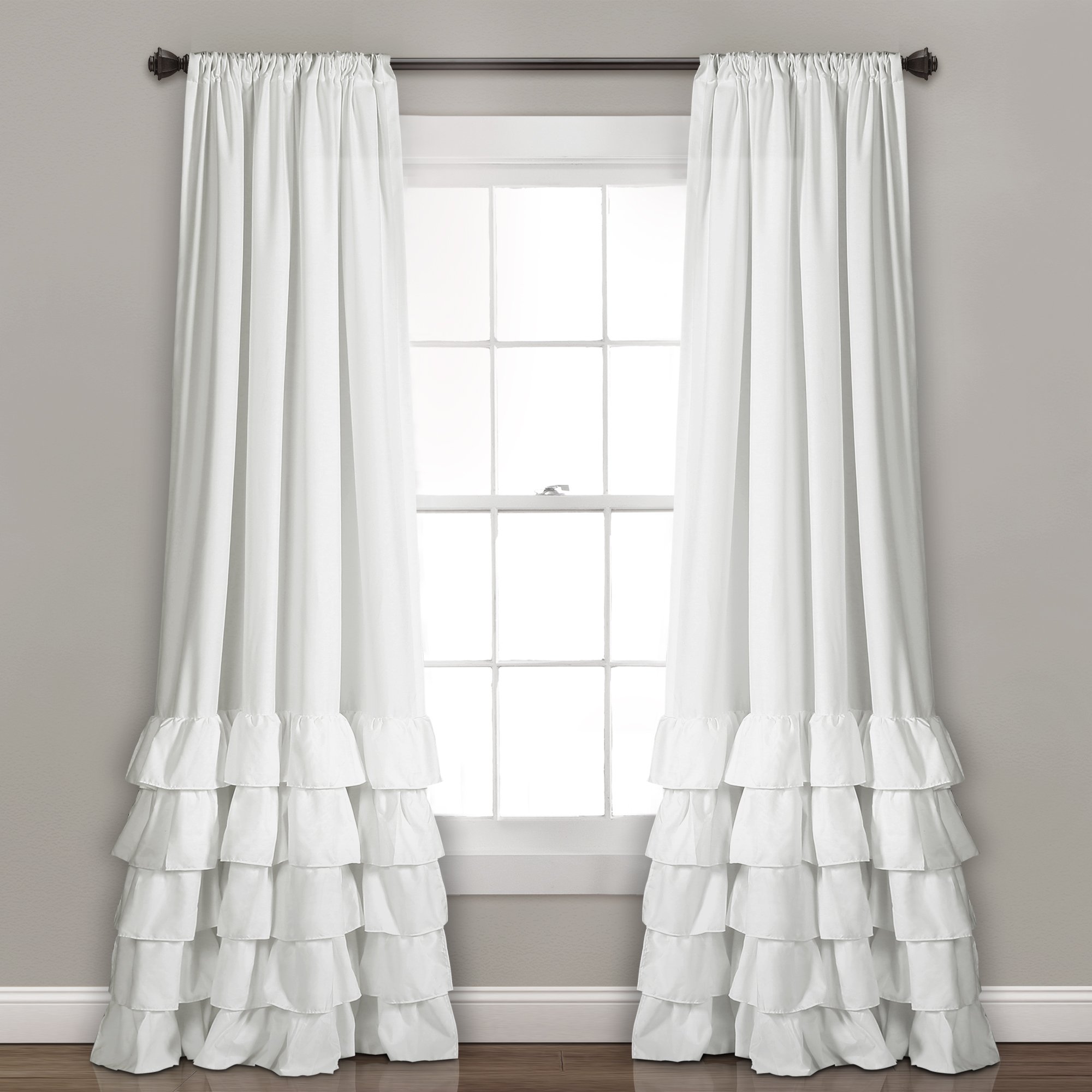 Lush Decor, White Allison Ruffle Curtains Window Panel Set for Living, Dining Room, Bedroom (Pair), 95" x 40", 95" L — image 1