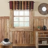 VHC Brands Rustic Farmhouse Curtains Connell 18x72 Valance Window Topper for Bathroom Dining Room, Tan Burgundy Plaid, 72 Inches Wide, Patchwork
