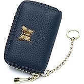 imeetu RFID Credit Card Holder for Women Genuine Leather Card Case Wallet with Zipper and Removable Keychain (Blue)