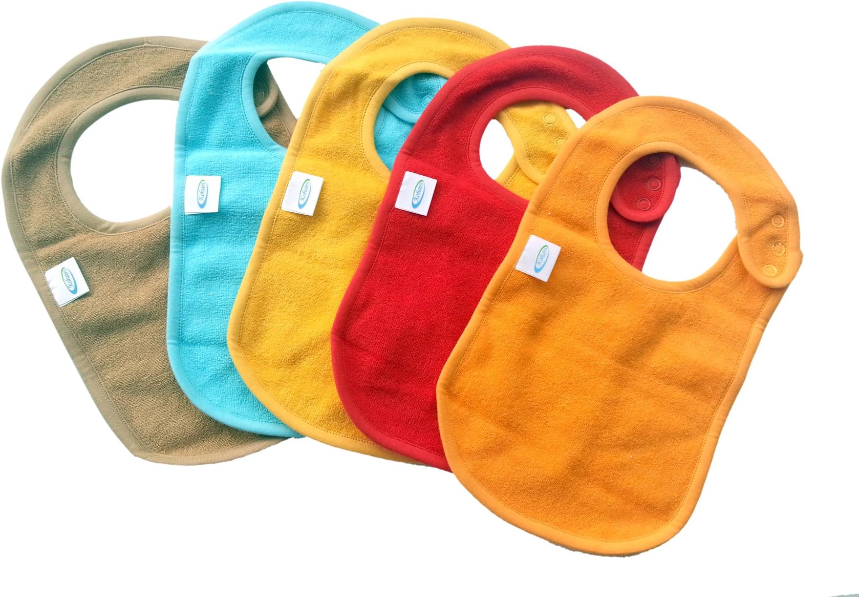 Baby Bibs with Snaps (5 Pack) by Kohars. 100% Cotton Absorbent Pasted Reversible Unisex Teething Dribble Bandana drool Bibs in various colors. Perfect for Newborn Infant Toddlers & Baby Shower and Gift Basket