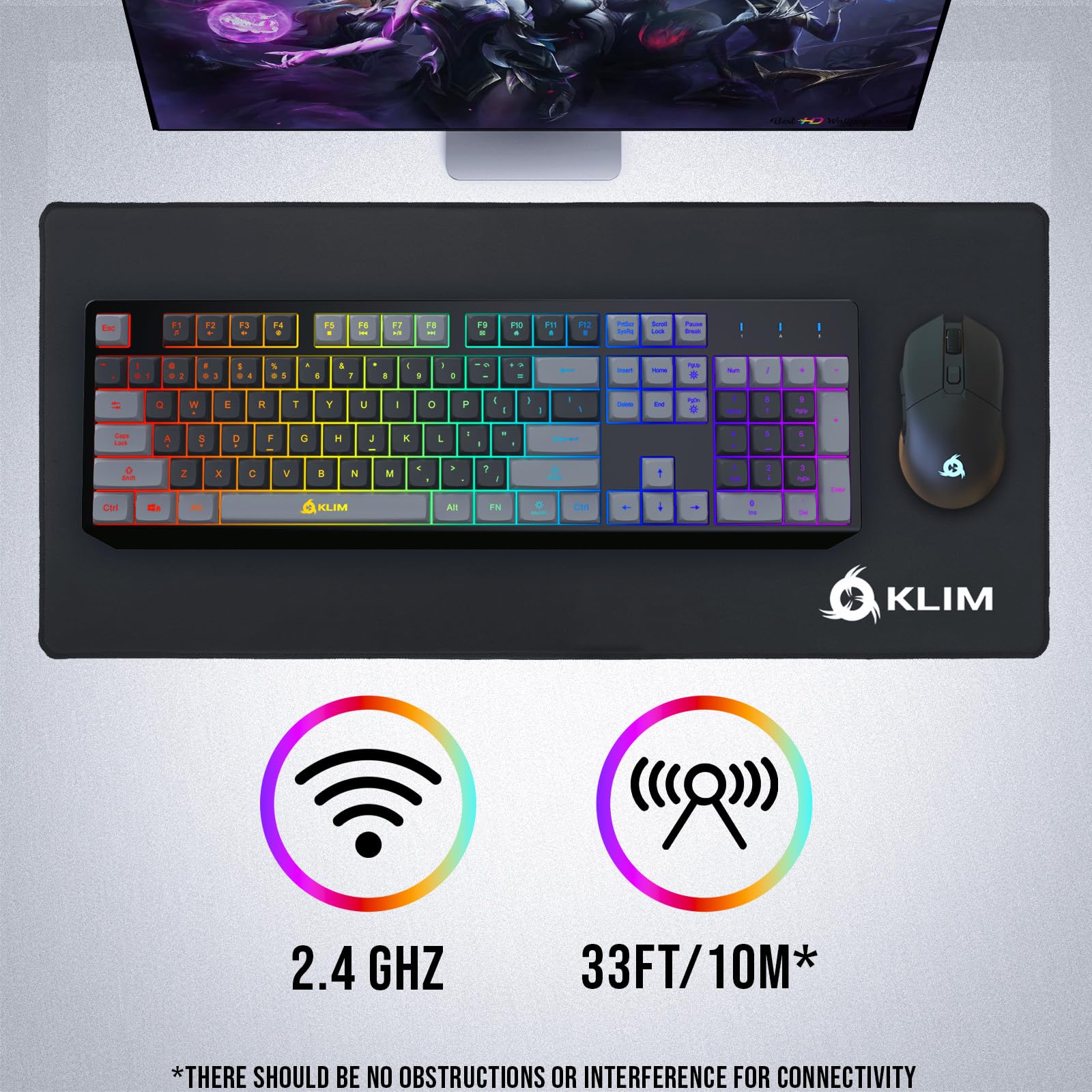 KLIM Chroma Wireless Keyboard – RGB Backlit Gaming, Rechargeable Battery, PC Keyboard, Durable & Water-Resistant, Compatible with PS4, PS5 & Mac - Black