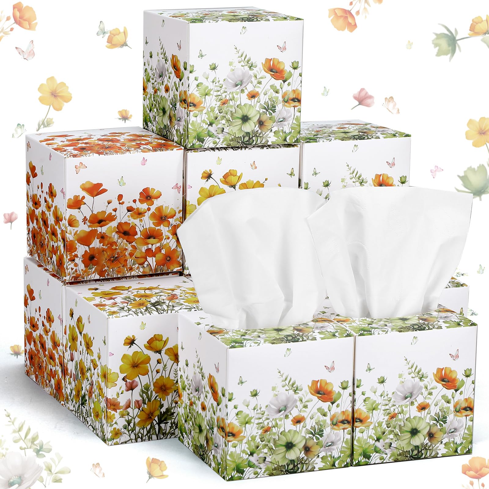Photo 1 of Fourluoo 12 Pack Fall Flower Floral Facial Tissues Cube Boxes 600 Sheets 3 Ply Small Wildflower Face Tissues Bulk for Autumn Christmas Car Bedroom Supplies