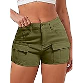 ELLEVEN High-Stretch Women's Cargo Jean Shorts, Trendy High-Waisted Cotton Denim Mini Shorts with 5 Pockets