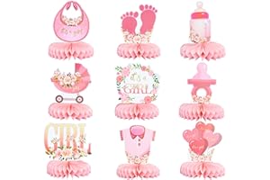 Gyufise 9Pcs Pink Baby Shower Decorations Honeycomb Centerpieces for Girls Floral It's a Girl Gender Reveal Table Centerpiece Party Supplies Baby Girl Pregnancy Announcement Table Topper