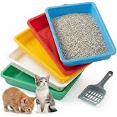 5Pcs Kitten Litter Boxes, 1.57 inch Low Entry Litter Box with Scooper, Portable Litter Box Shallow Litter Pan Open Travel Kitten Boxes for Small Cat, Hamster, Rabbit, 5Colors