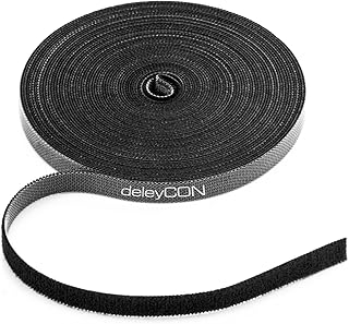 deleyCON 10m Klett Kabelbinder Klettband Klettbandrolle 10mm Breit Kabelmanagement Kabelorganizer Klettkabelbinder Klettverschluss zuschneidbar Schwarz