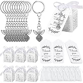 Bonuci 120 Pieces Recuerdos De Bautizo Baptism Party Supplies Angel Keychain Pendant First Communion Party Boxes White Organza Bags with Drawstring Thank You Tags for Guests Shower, 30 Sets