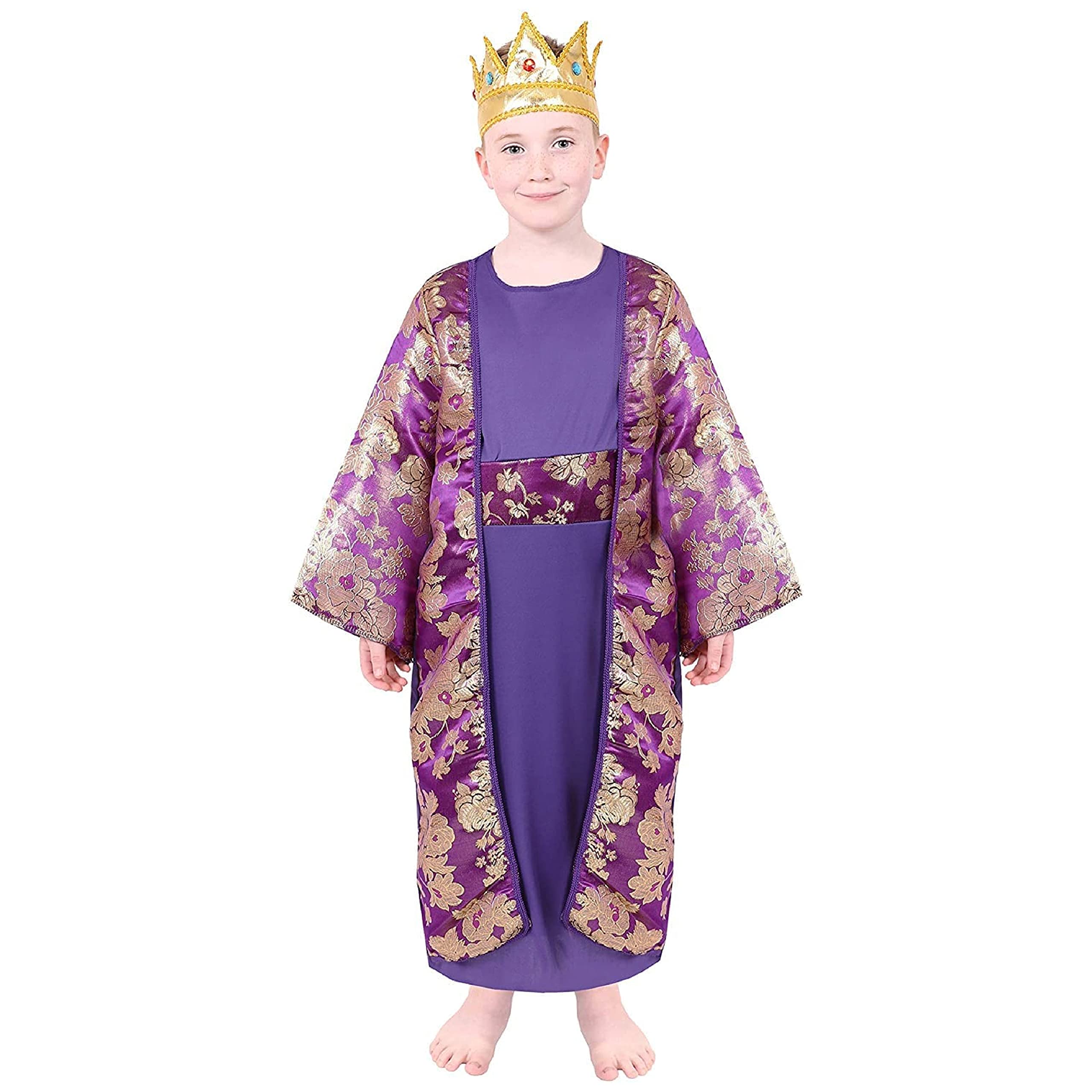 Child's Christmas Melchior Purple King - Small - 3 Wise Men Costume 3 Kings Nativity Fancy Dress Costume Incl - Tunic + Attached Cloak + Crown - Nativity, Dress Up Costume — image 1