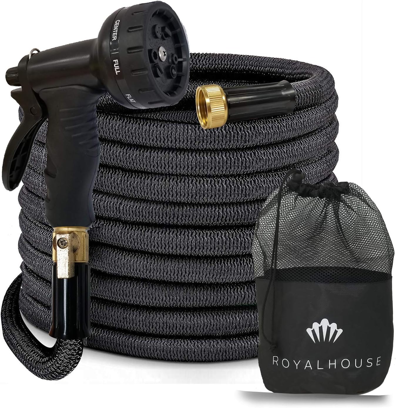 50FT Black Expandable Garden Hose Water Hose with 9-Function High-Pressure Spray Nozzle, Heavy Duty Flexible Hose - 3/4" Solid Brass Fittings Leak Proof Design