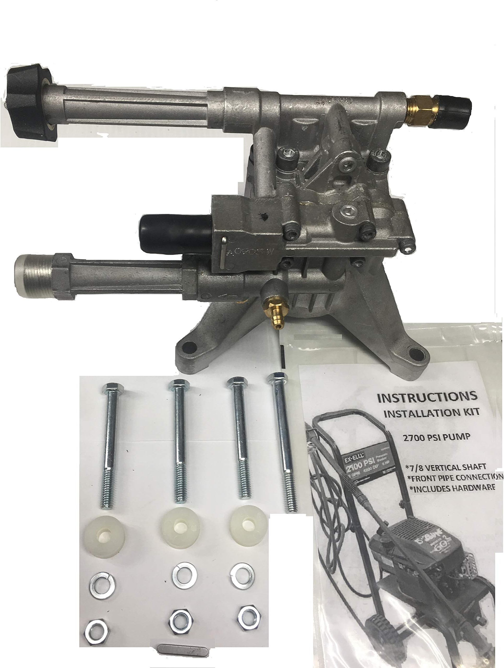 TROY-BILT OR SIMPSON VERTICAL (UNDER THE ENGINE) PRESSURE WASHER PUMP KIT COMES WITH EVERYTHING YOU NEED TO REPLACE ON MODELS W/ FRONT HOSE CONNECTIONS TROY-BILT 020489 206383GS & SIMPSON 510001 S-2700H