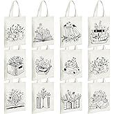 Sweetude 12 12 Pcs Canvas Book Tote Bags Bulk Club Gifts Aesthetic Book Lovers Librarian Bookish Readers Gifts