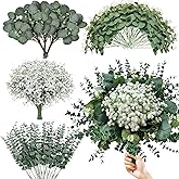 HUAHUA 120 Pcs 4 Kinds Mixed Eucalyptus Greenery Stems, Baby Breath Flowers Artificial Bulk and Greenery Stems for DIY Bouquets Wedding Home Floral Decor (120 Pcs 4 Kinds Mixed Eucalyptus Greenery)
