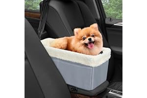 UTOLOVE Dog Car Seat for Small Dogs, Center Console Dog Car Seat with Soft Cushion, Cat Car Seat with Double Protection Seat Belts, Metal Frame Pet Car Seat with Safety Leash & Storage Pocket, Gray