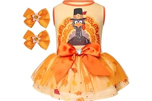 cyeollo Thanksgiving Day Dog Dress Turkey Small Dog Clothes Tulle Holiday Outfit Pet Dresses for Medium Large Dogs Girl, Size 2XL