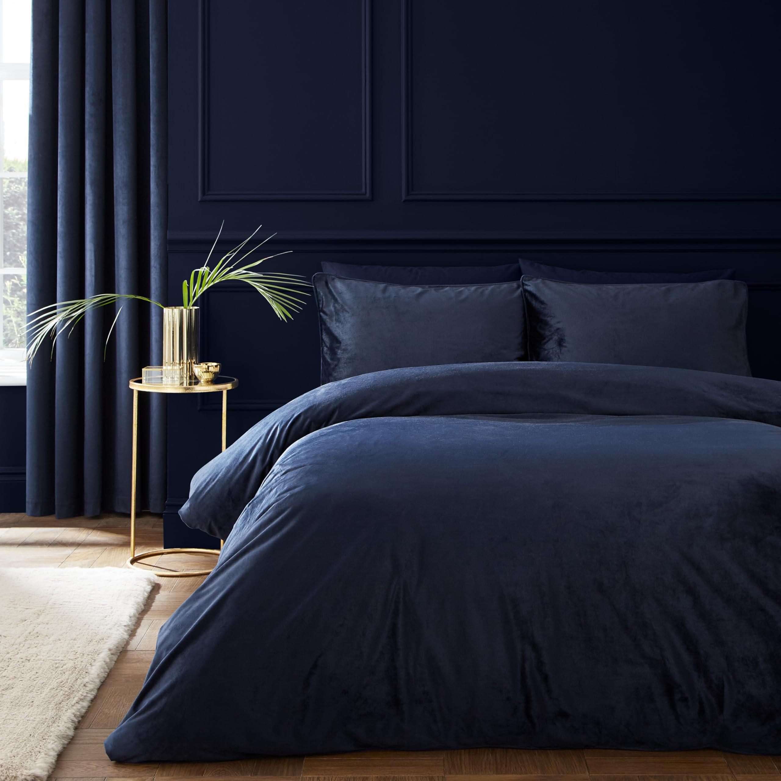 Catherine Lansfield Kingsley Soft Matt Velvet King Duvet Cover Set with Pillowcases, Navy Blue