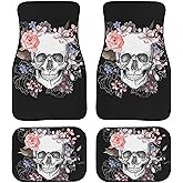 GEMEICHI Sugar Rose Skull Pattern Car Floor Mats Custom Pink Floral Sugar Skeleton Gothic Skull Flower Design Floor Mats for Cars Universal Front Rear Car Rugs Auto Car Accessories for Car Truck