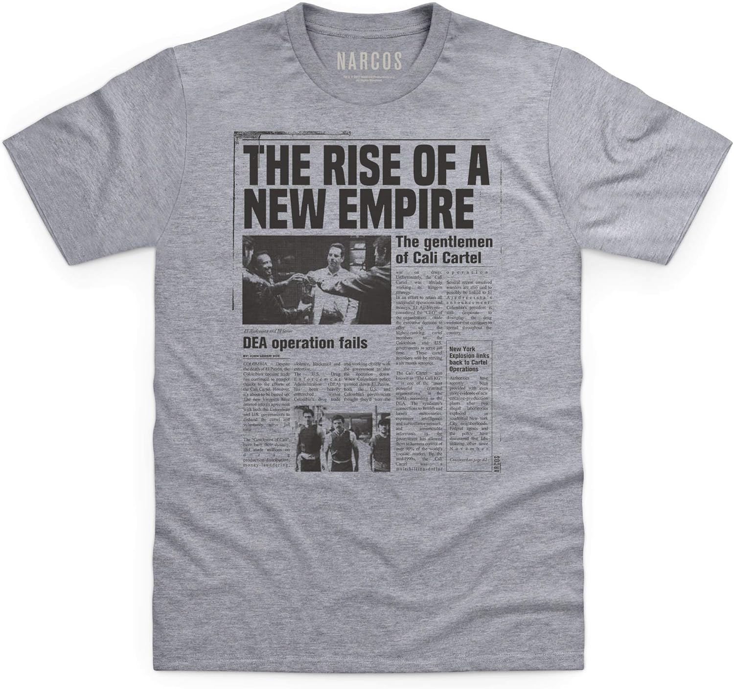 Narcos Official Newspaper TShirt, Uomo, Grigio mélange, XL Amazon.it