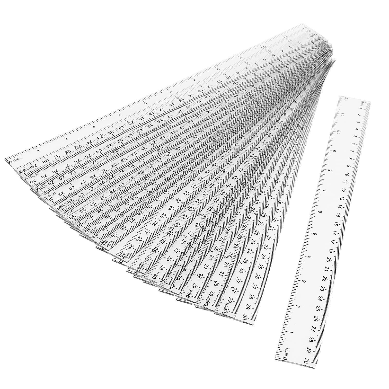 MUKCHAP 20-Piece 30cm/12 Inch Plastic Ruler Set - Clear Straight Ruler with Inches and Metric, Transparent Measuring Tool for School and Office