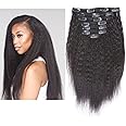 Anrosa Yaki Kinky Straight Clip ins Extensions Human Hair Thick Afro Kinky clip in Extension for African American Black Women Hair Thick Big Volume Natural Hair Color 1B Natural Black 120 Gram 20 Inch