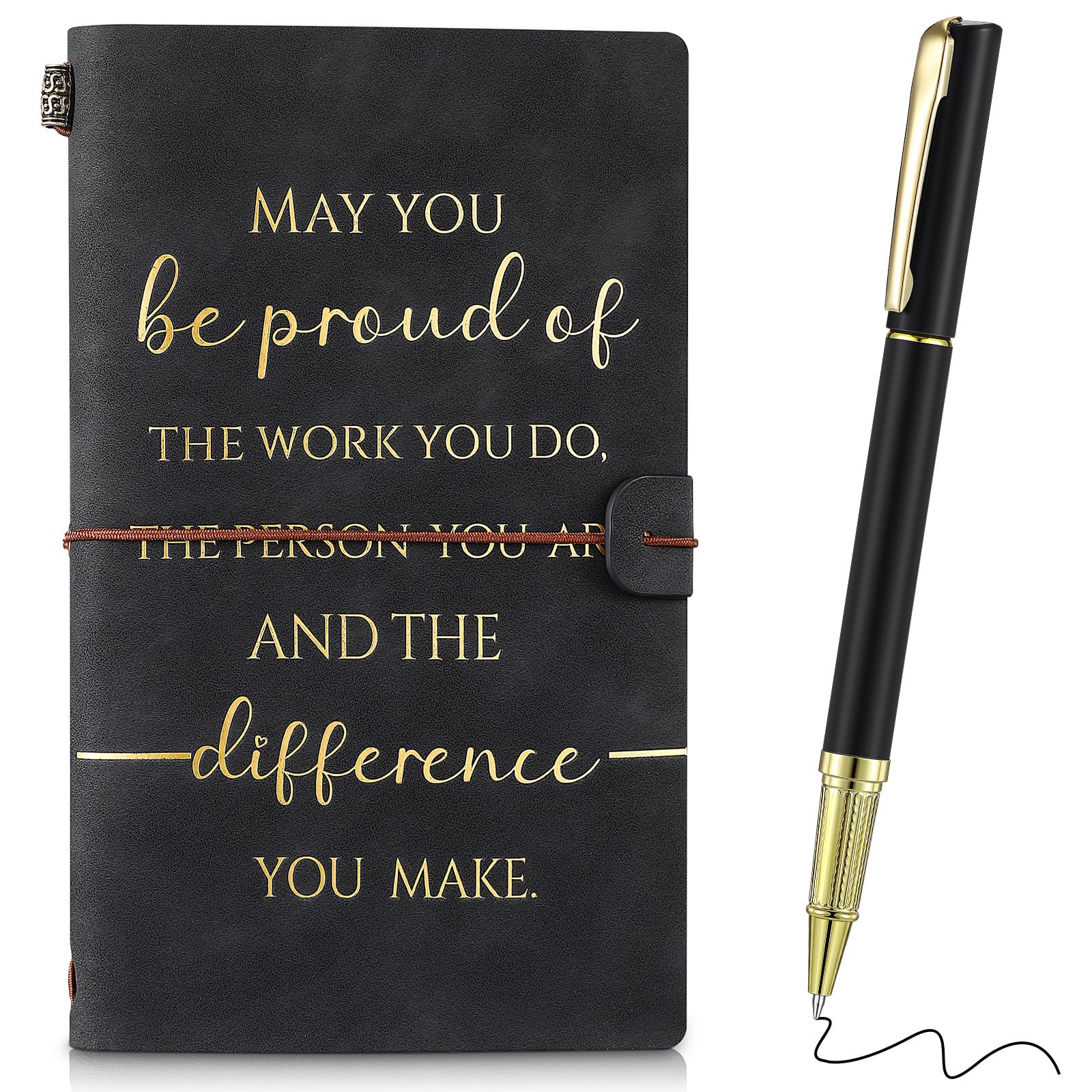 Tenare 2 Pcs Christmas Thank You Gift for Colleagues Women Teacher Leaving Gifts Employee Appreciation Inspirational Notebook Ballpoint Pen Leather Notepad A5 Award for Coworker Volunteer(Black)