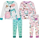 Squishmallows 4 Piece Pajama Set - Girls PJ Set with Long Sleeve Shirt & Pants - Pink Sleepwear Set - Official License