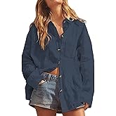 Dookttker Women's Cotton Linen Button Down Shirt V Neck Roll Up Long Sleeve Collared Blouse Loose Fit Casual Work Tops